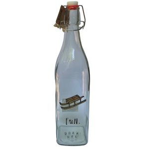 Rae Dunn Fun Bail & Trigger Clear Glass Bottle Sled Graphic NWT 2017 Christmas